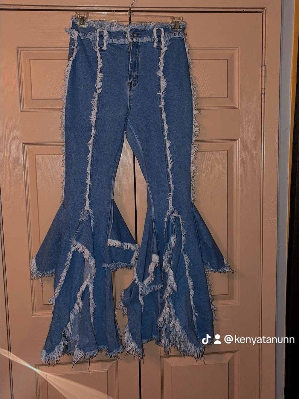 Fashion Nova Blue Nothing But Vibes Frayed Flare Jeans